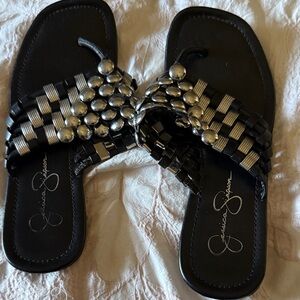 Jessica Simpson Black and Silver Sandals